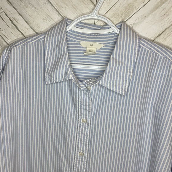 H&M blue and white white stripe button down shirt blouse - Picture 2 of 11